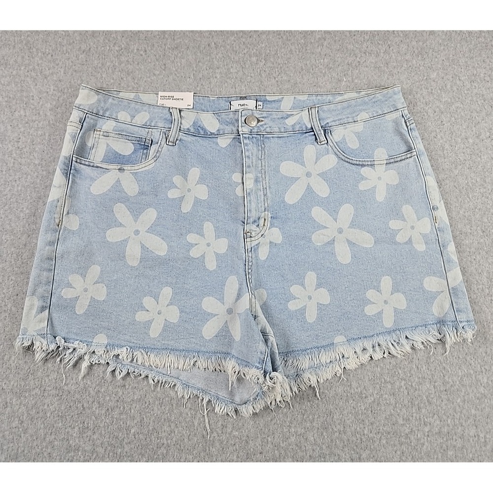 Rue 21 Womens Size 24 Denim‎ High Rise Cut Off Jean Shorts Blue Flower Print NWT